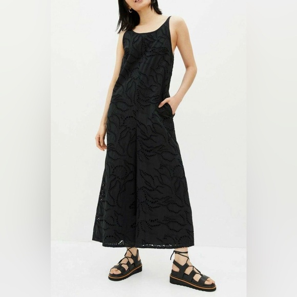 Maeve by Anthropologie Chrysanthemum Black Wide Leg Jumpsuit S